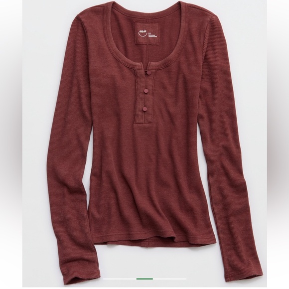 aerie Tops - aerie’s Long Sleeve Henley layering T- shirt , button up in color deep rust NWT
